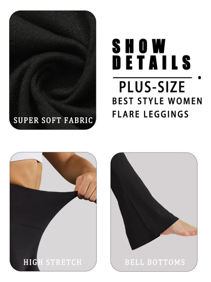 Plus Size Women's Super Soft Flare Pants High Waisted Tummy Control Workout Yoga Push Up Gym Fitness Long Leggings Bell Bottoms