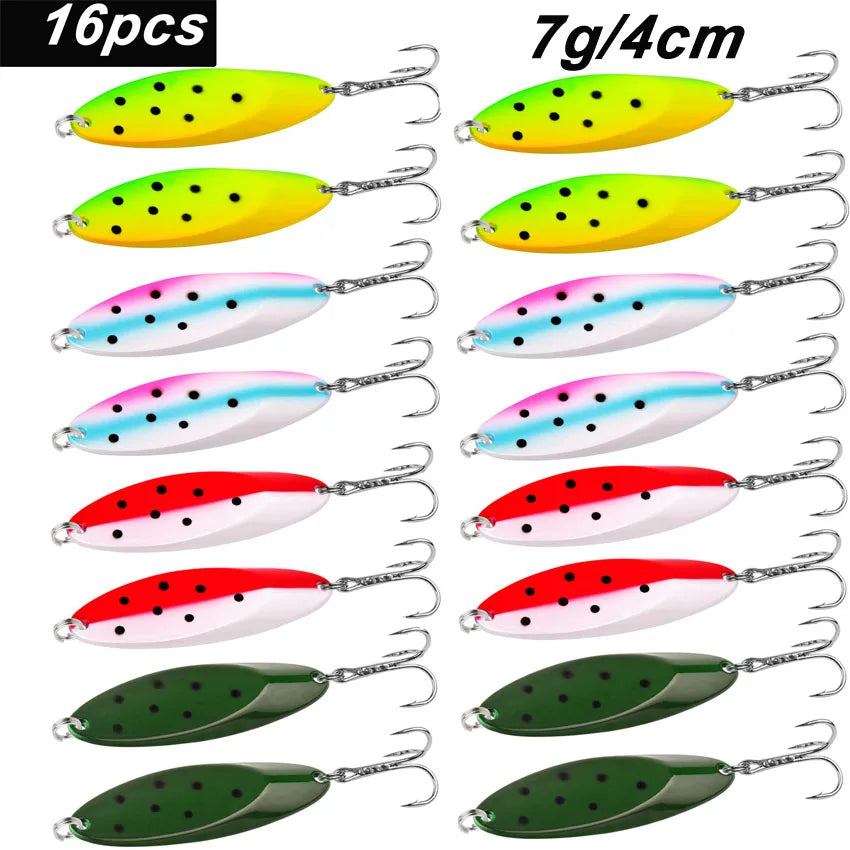 12pcs Metal Spinner Spoon Lures Trout Fishing Lure Hard Bait Sequins Paillette Artificial Baits Spinnerbait Fish Tools 1.5g-56g