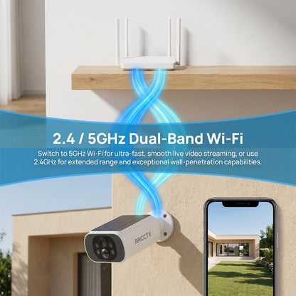 ARCCTV 2K WiFi Solar Camera Color Night Vision Two Way Talk FHD Surveillance Camera Outdoor Wireless IP66 Waterproof Siren Alarm