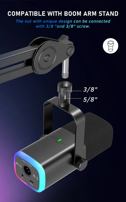 FIFINE USB/XLR Dynamisk Mikrofon med Tystknapp och Hörlursuttag