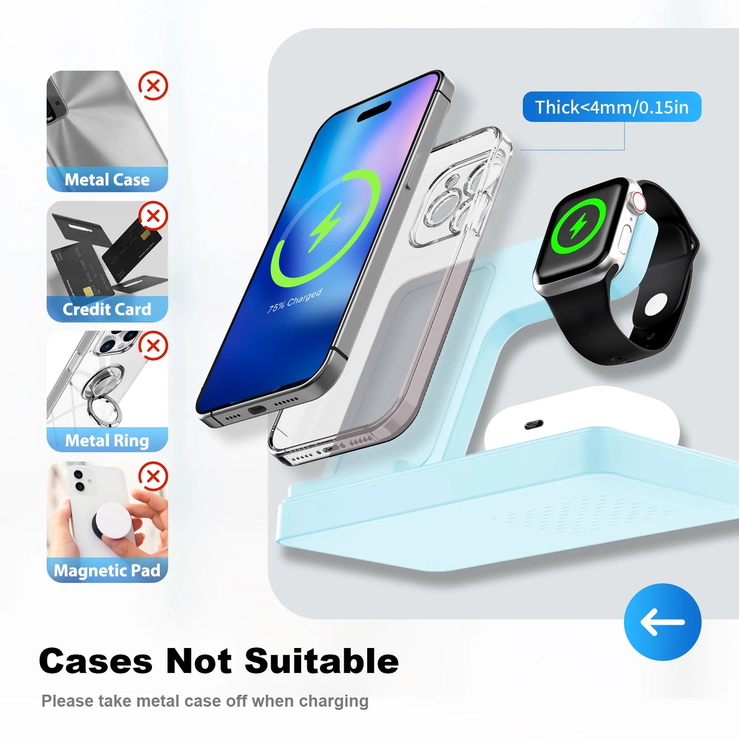 15W Magnetic Wireless Charger Stand Foldable 3 In 1 Fast Charging Sation for iPhone 17- 12 Pro Max Apple Watch 8 7 Airpods Pro
