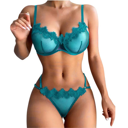 Tornova Sexy Lingerie Set Solid Color Lace See-through Underwear 2 Piece Set Lace Patchwork Mesh Interesting Women's Underwear