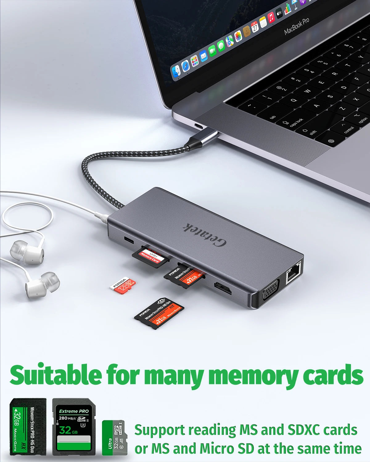 Getatek 13-i-1 USB-C-hubb med HDMI, VGA, RJ45 och kortläsare