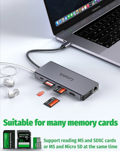 Getatek 13-i-1 USB-C-hubb med HDMI, VGA, RJ45 och kortläsare