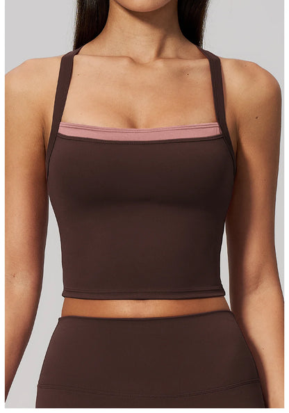 Women Criss Cross Back Yoga Tank Top Push Up Sports Bra Fitness Running Workout Gym Vest Color Block Sport Underwear Crop Top