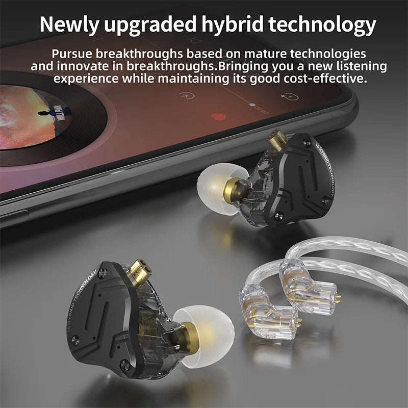 KZ ZS10 Pro X 4BA 1DD Hybrid IEM 10mm Dynamic Driver In Ear Monitor Detachable 0.75mm 2Pin Cable Metal Shell Gaming HiFi Earbuds for Audiophile
