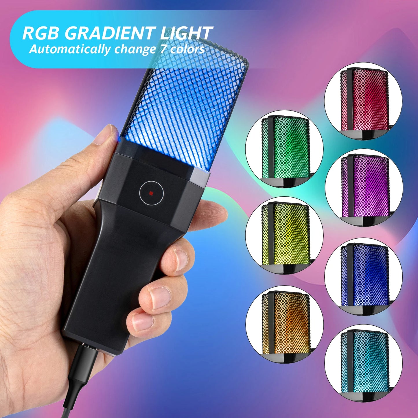 Gaming Microphone Professional Condenser Mic PC Laptop Computer Mike RGB USB Wired Studio Streaming Podcast Gamer Karaoke PC Kit