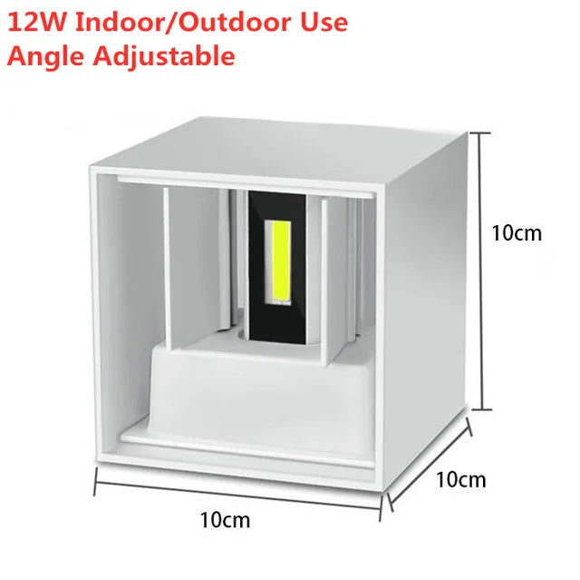 IP65 LED Kubvägglampa 6W/12W – Justerbar Vinkel, Inne & Ute, Aluminium, Varm/Kall/4000K