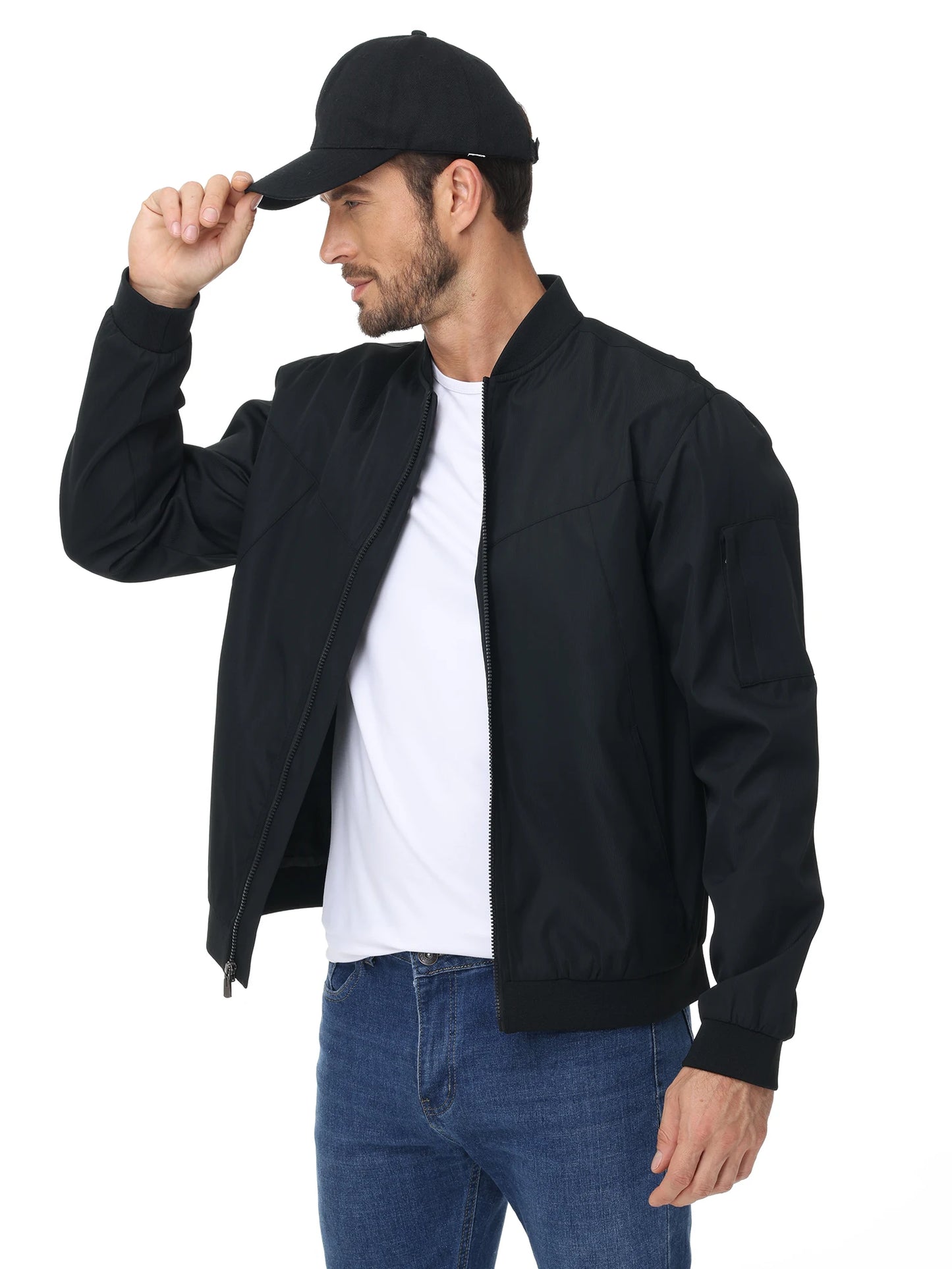 Men's Lightweight Windbreaker Jacket Causal Fashion Stylish BaseBall Coat with Side Inner Pocket for Work Golf Fishing