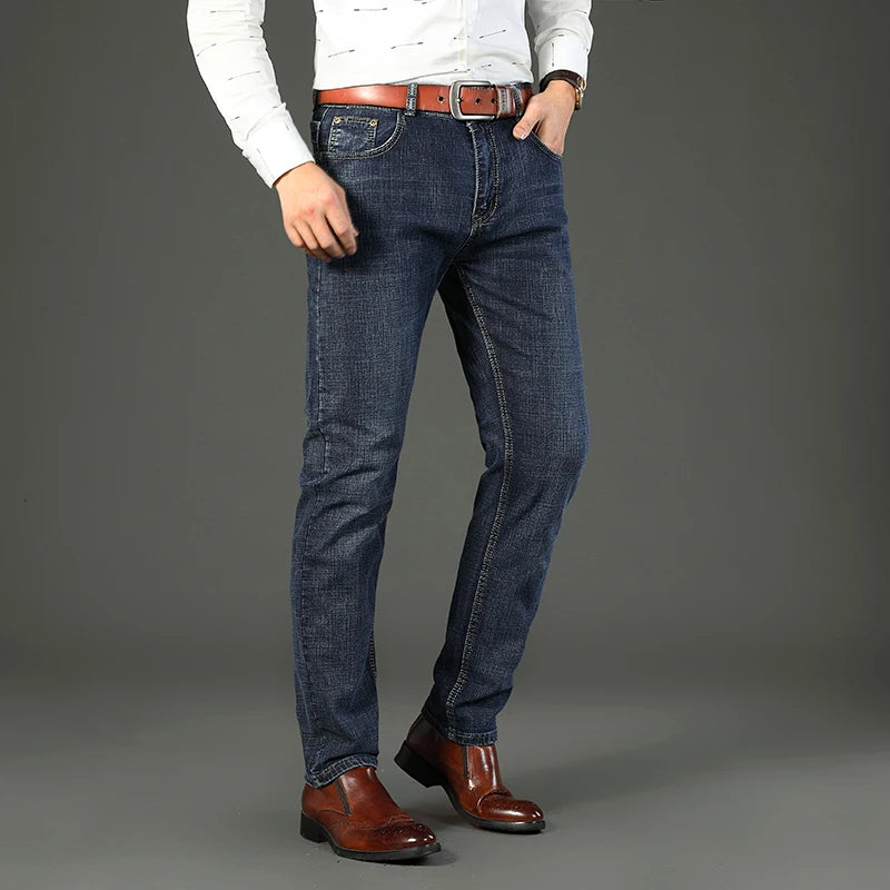 Classic Business Casual Jeans Men 2026 New Fashion Blue Slim Stretch Denim Trousers Male High Pants Men Clothing