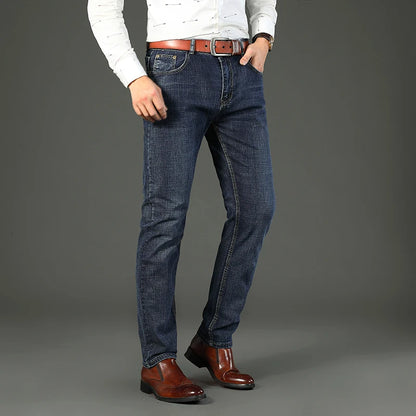 Classic Business Casual Jeans Men 2026 New Fashion Blue Slim Stretch Denim Trousers Male High Pants Men Clothing