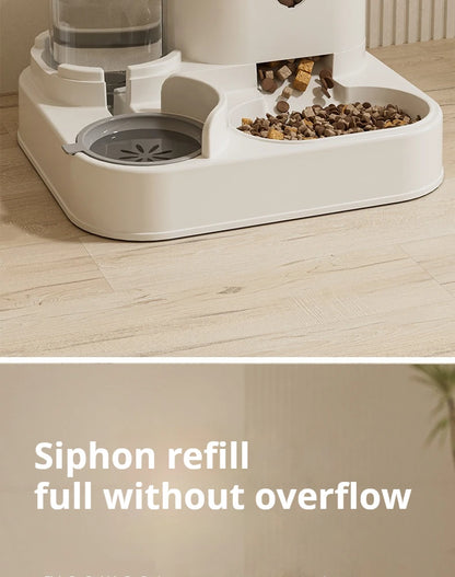 2-in-1 Large Capacity Cat Automatic Feeder, Water Dry Wet Separation Design No Battery Required - For Cats Small Dogs