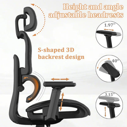 Ergonomic Office Chair Lumbar Support & Neck Pillow Soft Padded Armrests Breathable Mesh Multi-Position Height Adjustment Comfor