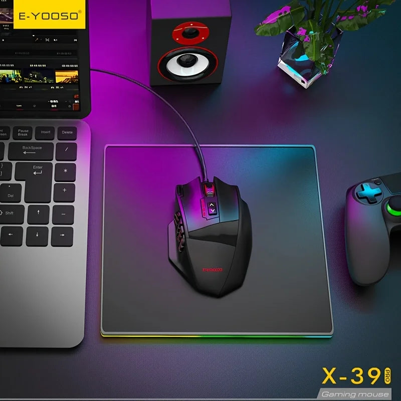 E-YOOSO Upgraded Wired Gaming Mouse X-39 PRO with Macro Edit Side Key DIY Lighting Design SG8960Processor Ergonomic Gaming Mouse