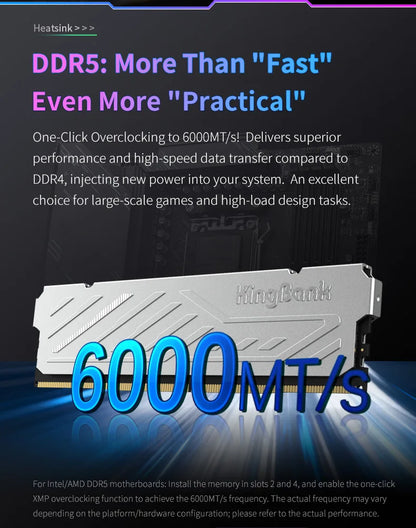 KingBank KJXS DDR5 RAM 8GB/16GB Kit (2x8GB) 6000MHz Desktop Memory CL36-36-36-80 XMP 3.0/AMD EXPO High-Speed Computer RAM