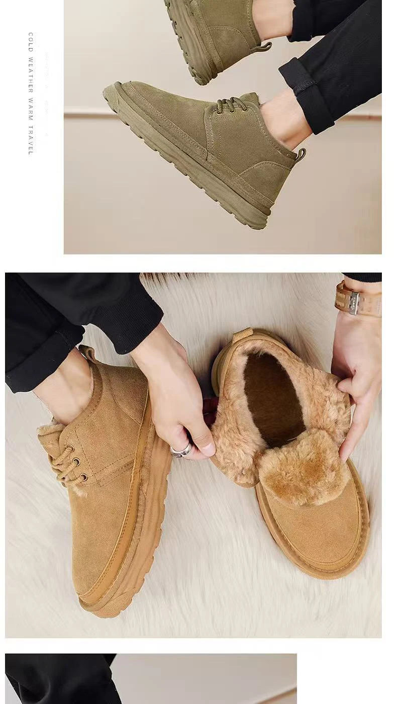 New Winter Snow Boots Men Plush Warm Men Boots Suede Leather Ankle Boot Comfortable Light Couple Cold Protection Sneakers