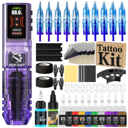 DQFART 1600mAh P2 LED Digital Display Electric Wireless Tattoo Machine Set 12V 6Colors Accessories Body Art Creative Designs