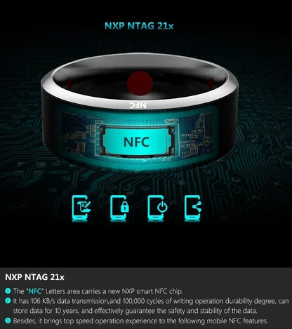Fashion NFC Control Smart Ring New Electronic Bluetooth Ring Solar Ring IC Rewritable Analog Access Card Tag Key Ip68 Waterproof