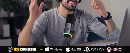 MAONO PD100X Dynamic Microphone. Software Noise Reduction Included. RGB Gaming Mic. Enhances Gaming Experience. Ideal for Record