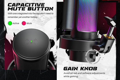 FIFINFIFINE USB Gaming Microfono Para PC Mac PS4 PS5, RGB Condensador Micrófono Per Streaming,Podcasts, Con Control RGB A8