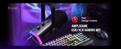 FIFINE USB/XLR dynamisk mikrofon med RGB, hörlursuttag och mute