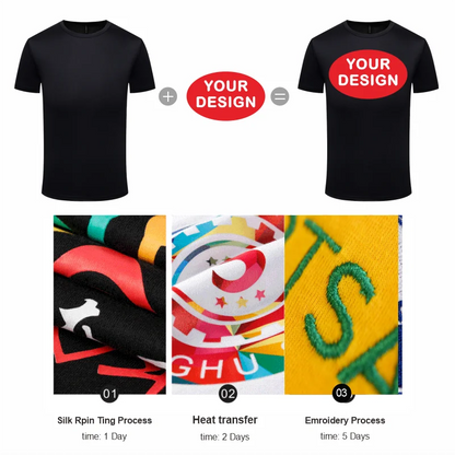 Eget tryck fram & bak, snabbtorkande t-shirt med logotyp, text eller foto – reklamkläder