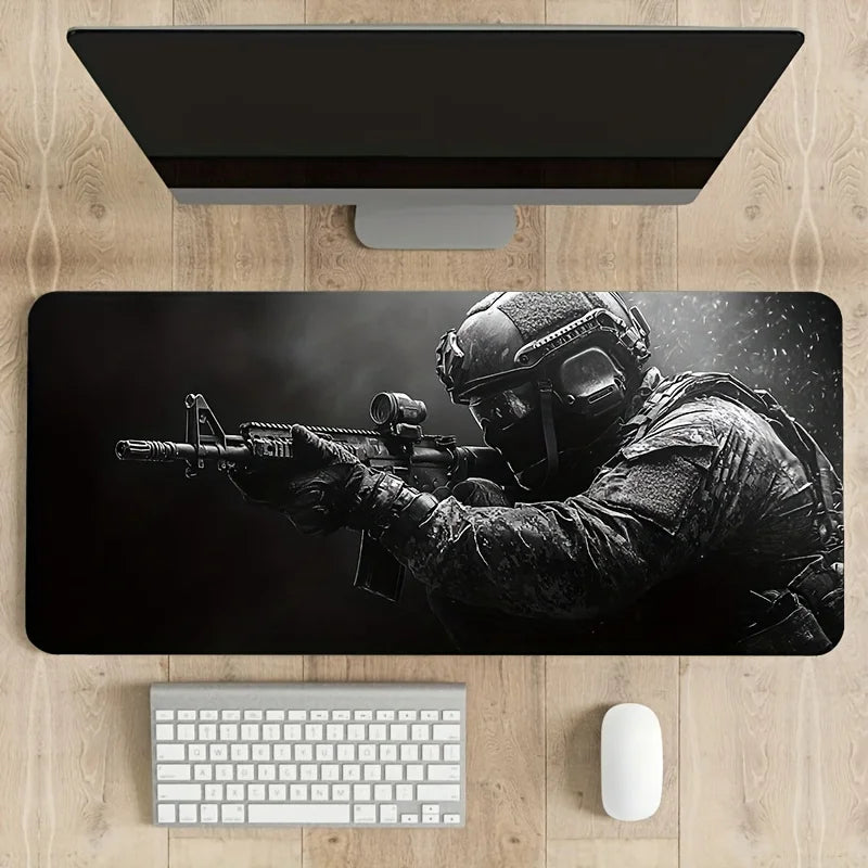 Large Mouse Pad Tactical Soldier Design Non-Slip XXL Desk Pad Gaming Accessories Stitched Edges for Home and Game for FPS Gamer