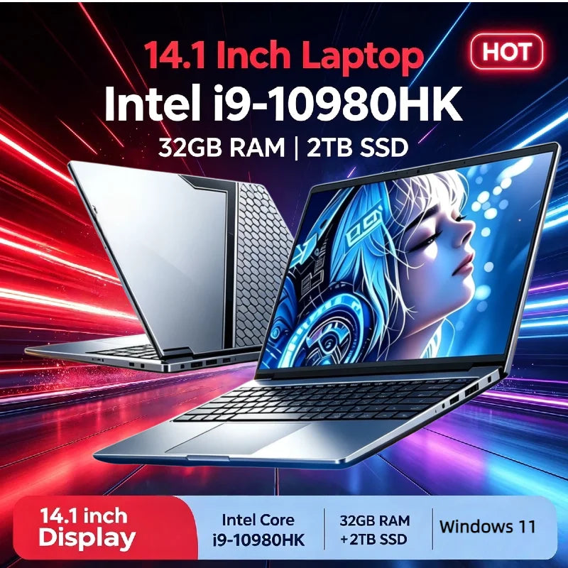 2026 Hot 14.1" Laptop Intel Core i9-10980HK 32GB RAM 2TB SSD Win11 Pro 1920x1080 FHD Ultra Slim Gaming Notebook Computer PC