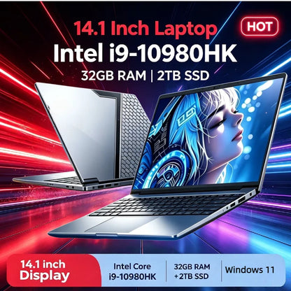 2026 Hot 14.1" Laptop Intel Core i9-10980HK 32GB RAM 2TB SSD Win11 Pro 1920x1080 FHD Ultra Slim Gaming Notebook Computer PC