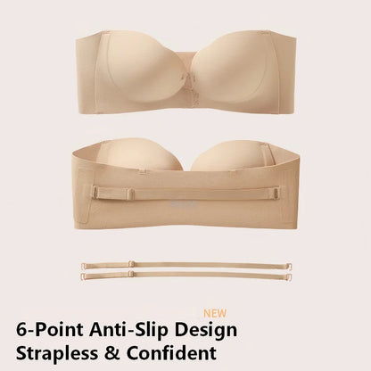 Wireless Strapless Bra Women Double Front Buckle 6Point AntiSlip 3Level 3D Molded Petal Deep V Seamless Multiway Pushup Bra 1PC