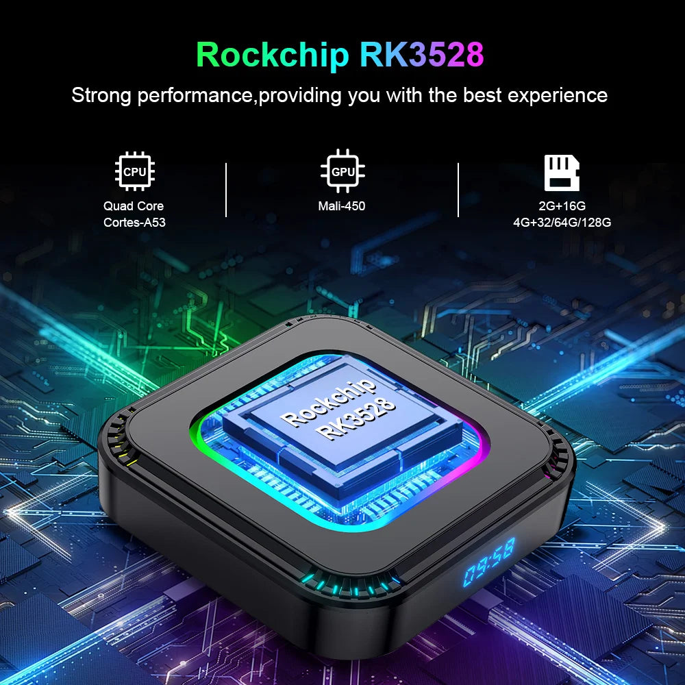 TV Box Android HK1 RBOX K8 Android 13 RGB Light 4GB 128GB RK3528 WiFi6 Dual Wifi6 Youtube Netflix 8K Media Player TV Receive