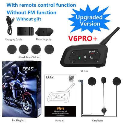 EJEAS V6 Pro+ MC-hjälmintercom – Bluetooth 5.1, 800m, IP67, 6 Ryttare