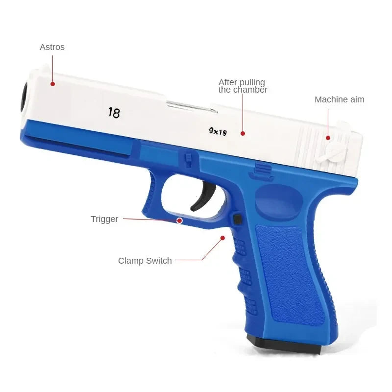 Leksakspistol med skumpilar och hylsutkastning