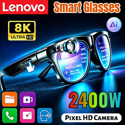 Lenovo Smart Glasses AI Translation 8MP HD Camera 8K Shooting Image Bluetooth Call Video Record Music Smart Motorcycle Glasses
