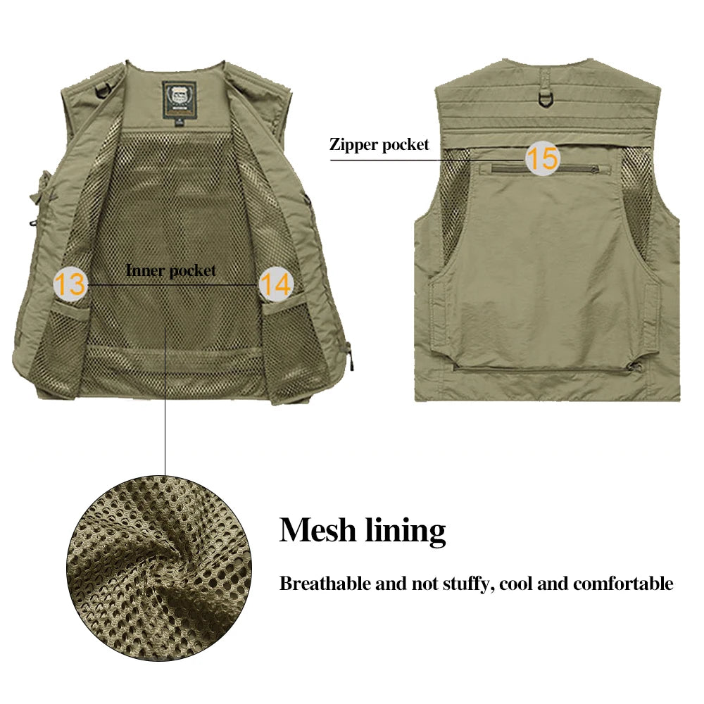 S-7XL Multi Pocket Work Vest for Men Women Volunteer Working Uniforms Logo Printing Fishing Photography Workwear Vest