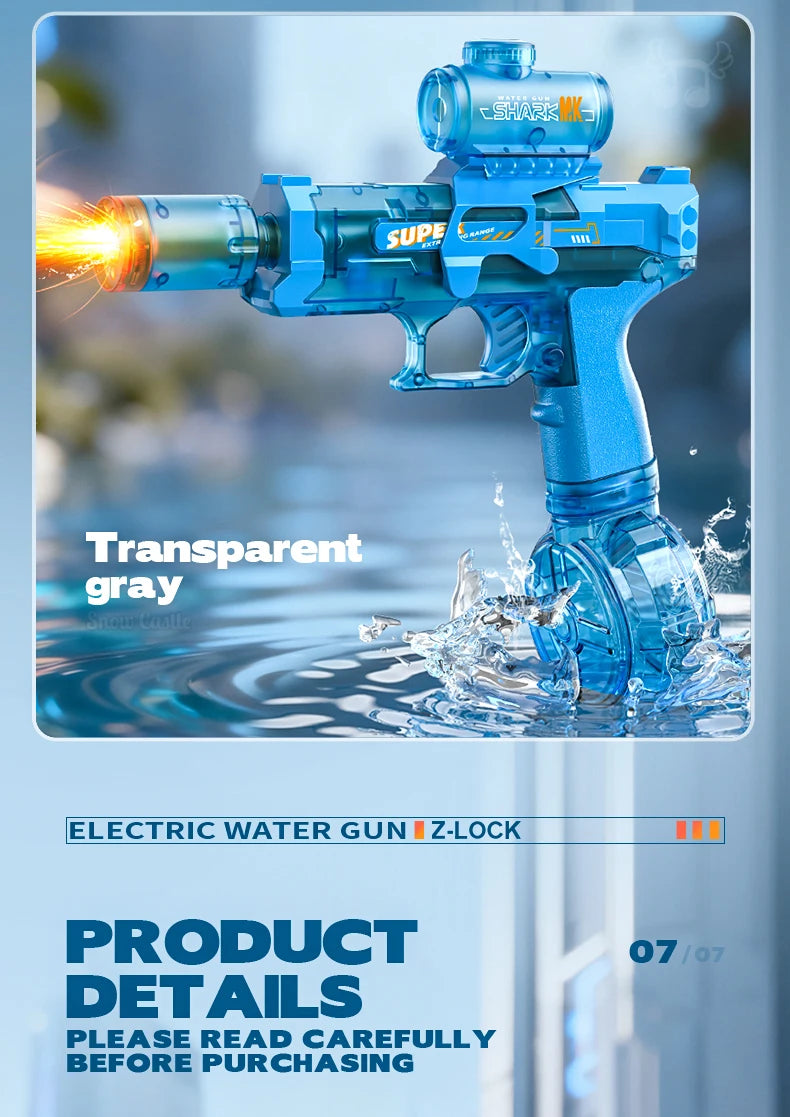 Elektrisk vattenpistol med automatisk funktion, rekyl och lampor