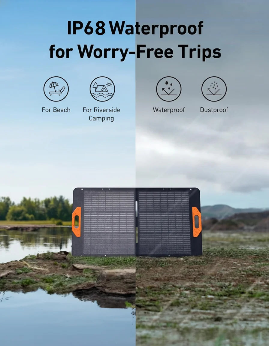 CHUBAN Hopfällbar Solpanel 100W – IP68, 24% Verkningsgrad, Flexibel, MC4/5-i-1, Camping & RV