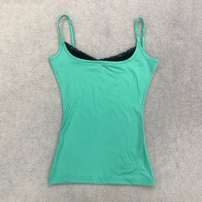 Dam Y2K Spets Camisole – Cinched Waist Ärmlös Sexig Sommar Festival, Grön S–L
