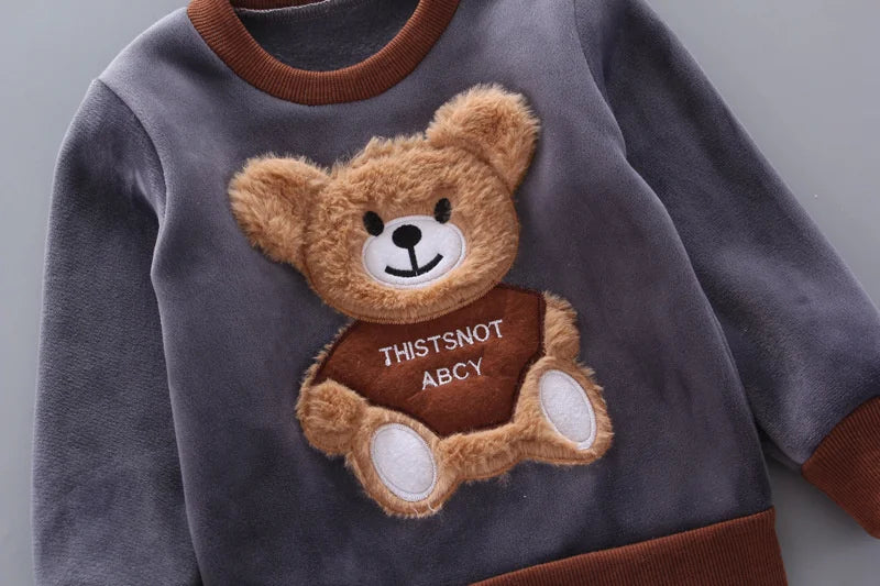 Winter Baby Clothing Sets Autumn Boys Girls Thick Warm Suits Hooded Sweater Cartoon Cute Bear Three-Piece kids Outfits 0-4 Years