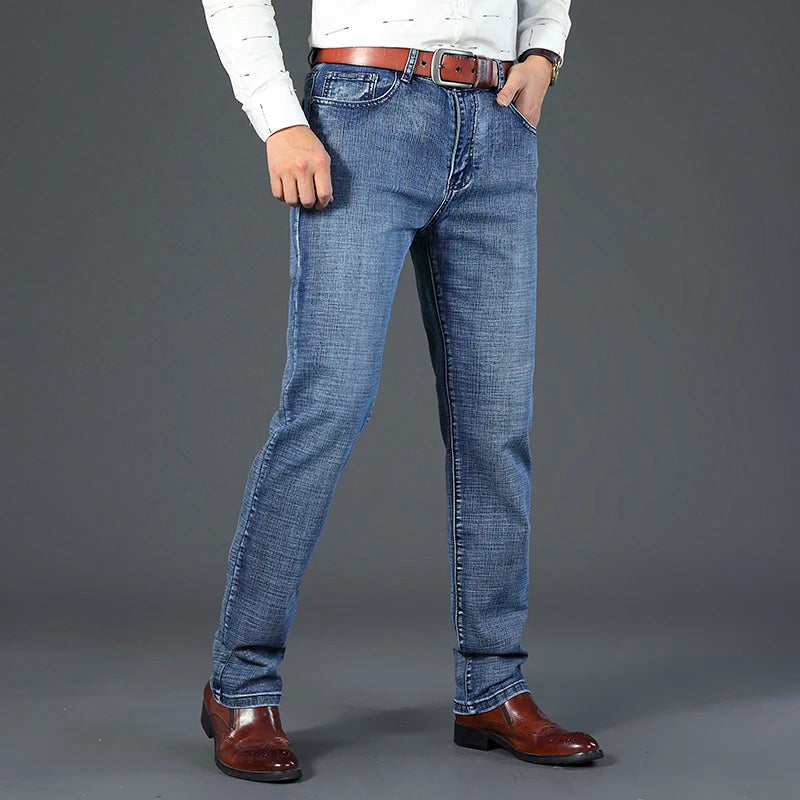 Business-jeans för herr – rak passform, stretch-denim, casual och kontor