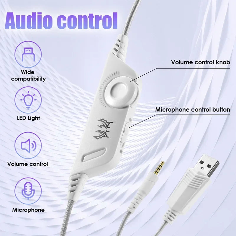 XIKCУ G9000 Gaming Headset Over-Ear – 3,5mm + USB LED-belysning Mikrofon Djupt Bas Stereo PS5 PS4 Xbox PC Laptop Röd Blå Vit