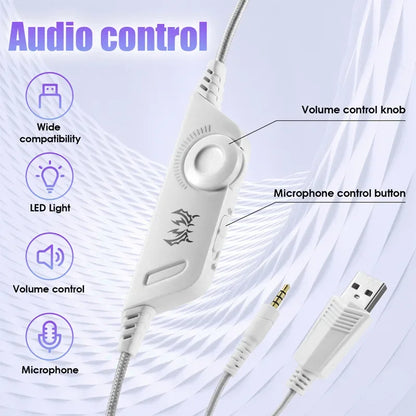 XIKCУ G9000 Gaming Headset Over-Ear – 3,5mm + USB LED-belysning Mikrofon Djupt Bas Stereo PS5 PS4 Xbox PC Laptop Röd Blå Vit