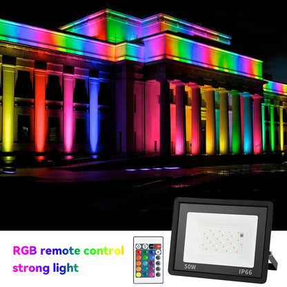 RGB LED Strålkastare 100–200W – IP66, Fjärrkontroll, SMD2835, CE/RoHS, EU-lager (Polen)