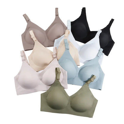 Women's Seamless Bras Ladies Thin Style Jelly Color Soft Bra Wireless Underwear Comfortable Lingerie Deep V Gather