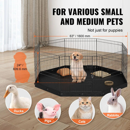 Dog Playpen, 8 Panels Foldable Metal Dog Exercise Pen with Bottom Pad, 61 cm H Pet Fence Puppy Crate Kennel with Ground Stakes, Indoor Outdoor Dog Pen for Small Medium Pets, for Camping, Yard