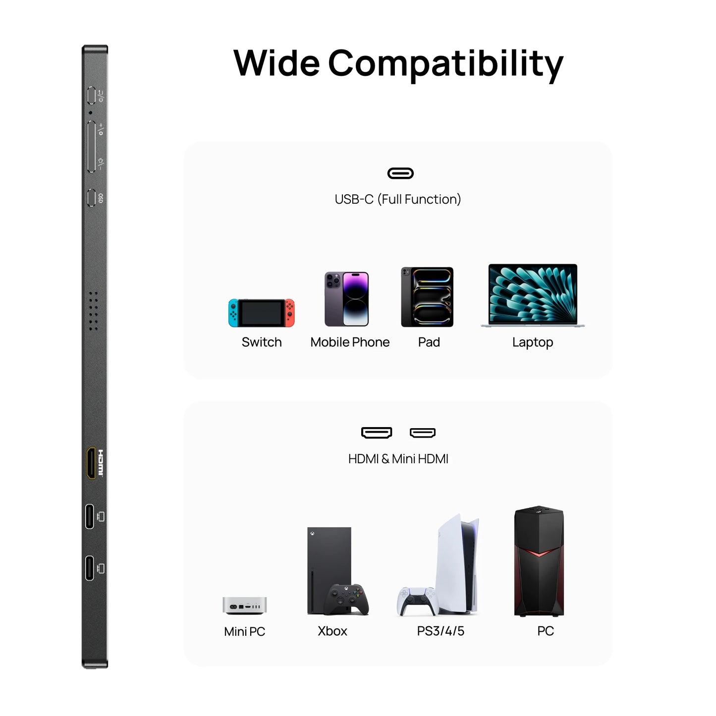 ARZOPA A1M Portabel Skärm 17,3" 1080P IPS – 100% sRGB HDR10 60Hz Inbyggt Stativ Dubbla Högtalare Aluminium USB-C HDMI