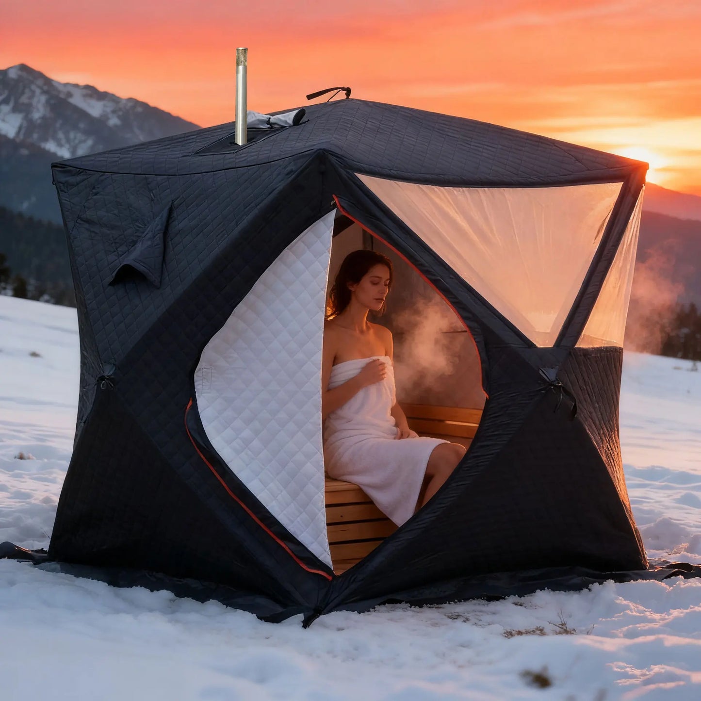 Steam sauna tent winter fishing  outdoor warm snow fishing house winter chimney mouth ice fishing tent