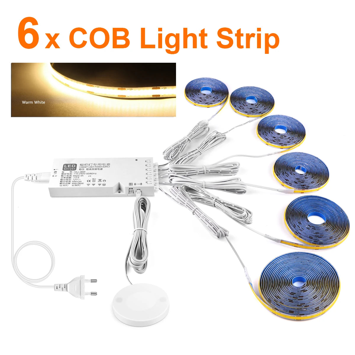 Smart Dimbar COB LED-list med Touchsensor – Varmvit/Neutralvit, 1–5m, Klippbar, Handsvep, EU/US-kontakt