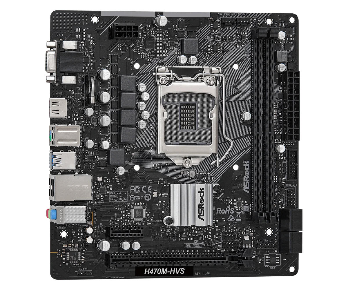 ASROCK H470M-HVS H470 Motherboard LGA 1200 CPU Support I9-10900F I5-10600KF I5-10400F I7-10700F DDR4 64GB SATA3 HDMI Micro ATX