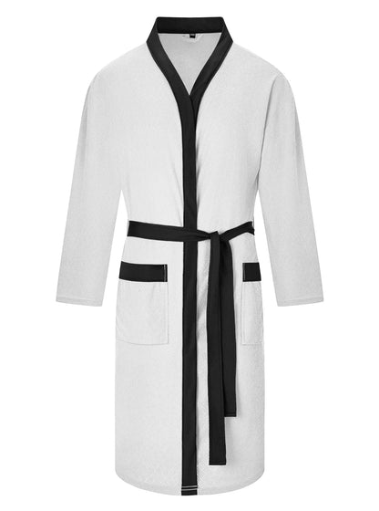 Men's Twill Fabric Long Bathrobe with Belt Design, Double Pockets, Casual Home Pajamas, Loose Fit, Hotel Resort Style, Nightwear